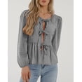 thumbnail image 3 of Blusa Peplum de Cuadros para Mujer PRETTYGARDEN con Lazo y Mangas Largas Talla L, 3 of 8