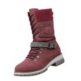 thumbnail image 2 of EKVAHL Women's Mid‑Calf Winter Boots, Non‑Slip Faux Suede Lace‑Up Boots, Block Heel Casual Walking Shoes For Cold Weather Red, 2 of 5