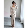 thumbnail image 6 of Women'S Long Sleeve Bodycon Dress Asymmetrical Neck Cocktail Party Slit Maxi Dresses S, 6 of 8