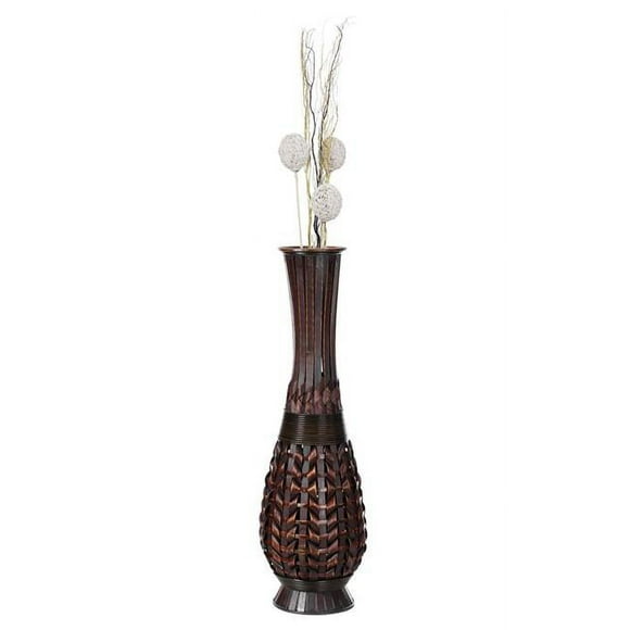 Uniquewise QI004080 36 x 10.5 x 10.5 in. Antique Bamboo Rope Trumpet Style Floor Vase for Entryway & Living Room, Brown
