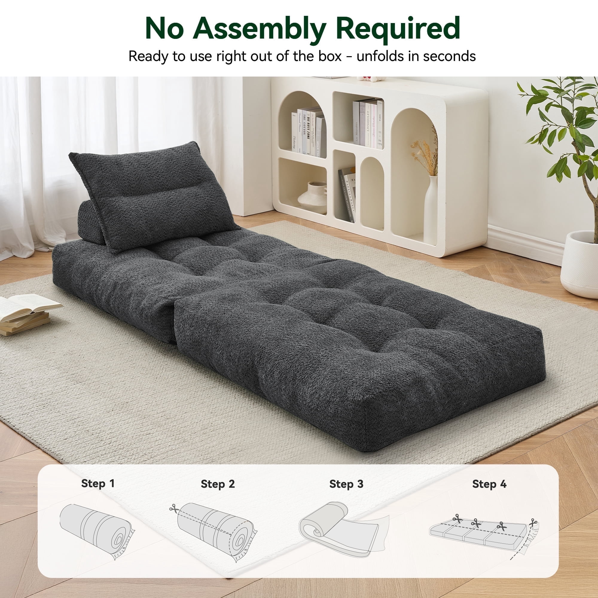 BEHOST 86" 4 Pack Large Futon Sofa Bed for Adults, 3-in-1 Convertible Folding  Chair Bed Sleeper Chair,  Dark Gray