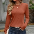 thumbnail image 6 of Annhoo Fall T Shirts for Women Long Sleeve Casual Pleated Round Neck Blouses Solid Color Slim Going out Tops, 6 of 9