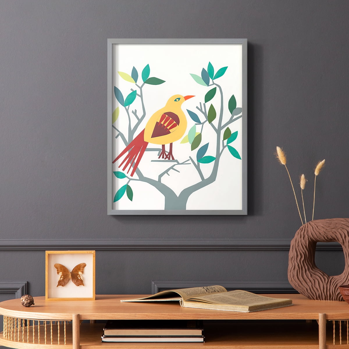Whitty Bird III Framed Print in Gray Solid Wood 22 x 28 Framed Print