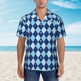 thumbnail image 2 of Bingfone Men's Short Sleeve Button Down Shirts Hawaiian Blue Squares Printed Beach Shirt, 2 of 7