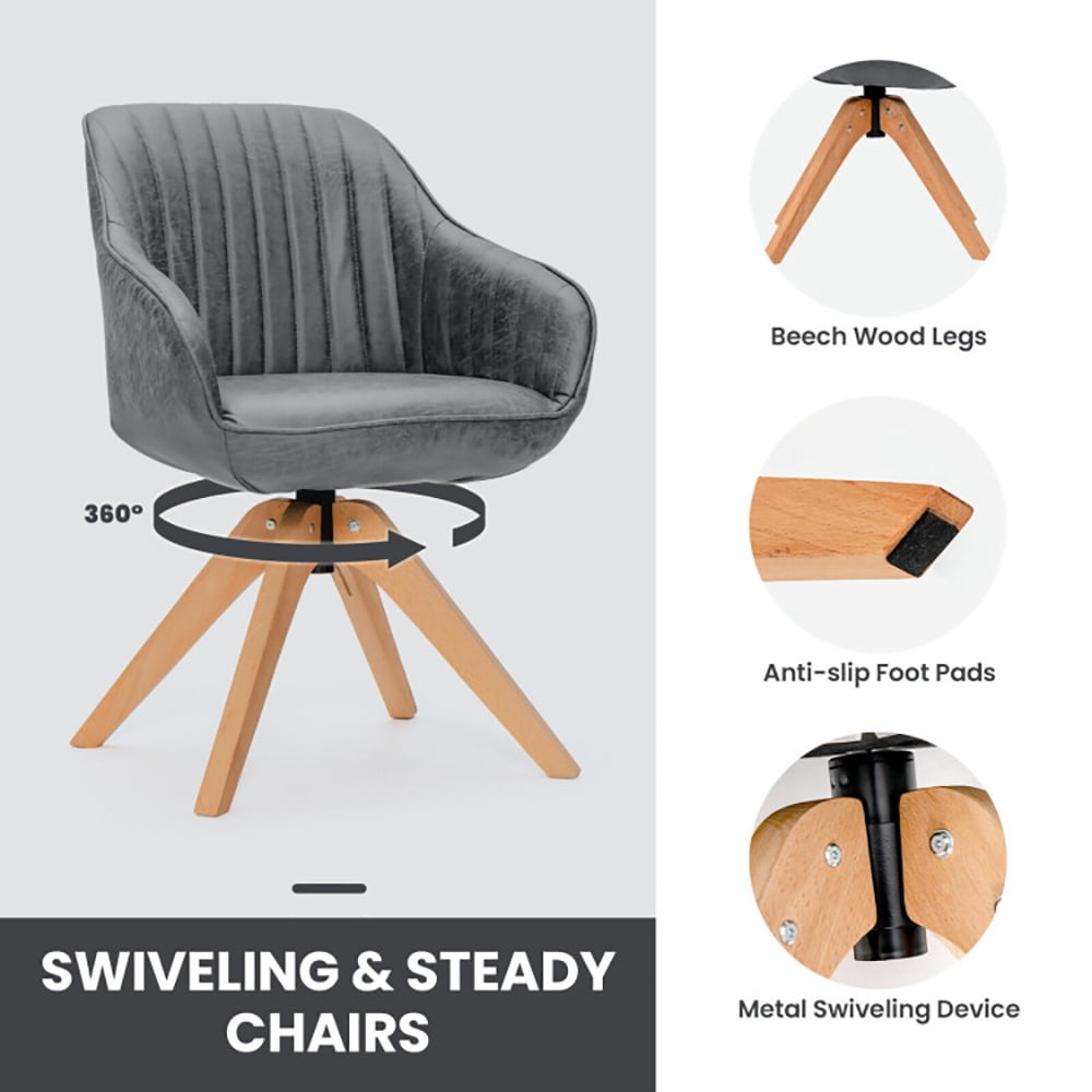 Finihen Accent Chair, Set of 2 Swivel Accent Chair, Modern Leathaire Set of 2 Swivel Accent Chair with Beech Wood Legs, for Living Room, Bedroom, Gray Finihen Accent Chair, Set of 2 Swivel Accent Chair, Modern Leathaire Set of 2 Swivel Accent Chair with Beech Wood Legs, for Living Room, Bedroom, Gray