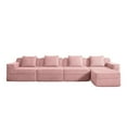 thumbnail image 6 of Modular 4 Seat L Shape Sectional Boneless Sofa, Cloud Sectional Couch with Deep Seat, Modern Modular 4-Seat Sofa Couch with Throw Pillows and 1 Movable Ottoman, Corduroy Fabric Pink, 6 of 11