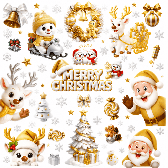 Christmas Window Clings, Christmas Party Decorations for Windows, Christmas Window Decorations Stickers with Santa Snowman Reindeer Christmas Tree Snowflakes, Indoor Christmas Decorations for Home