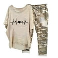 thumbnail image 2 of Yeaiivve Two Piece Summer Outfits for Women Casual Cotton Linen Sets Oversized T Shirts Camo Capri Pants Lounge Resort Wear Khaki S, 2 of 6