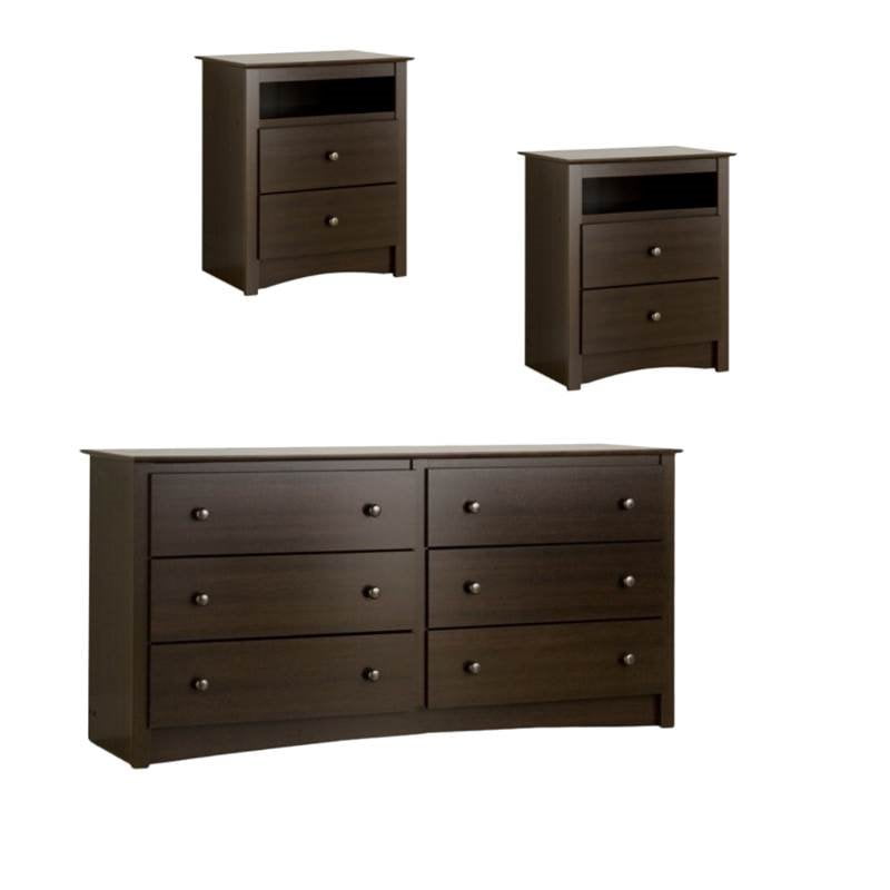 3 Piece Set With 2 Nightstands And Dresser In Espresso Finish