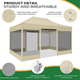 thumbnail image 6 of HOTEEL 10x15 Heavy Duty Canopy Tent, Pop up Gazebo with Netting Screened ,Waterproof Ez up Canopy with Sidewalls, Outdoor Instant Party Tent for Backyard, Khaki, 6 of 9