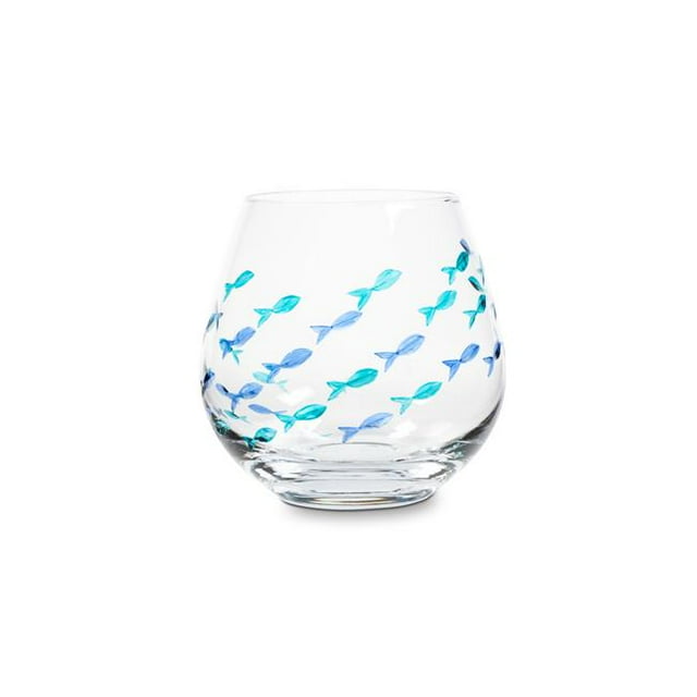 Abbott Collection AB-27-OCEAN 4.5 in. Cut Fish Stemless Wine Glass, Blue & Green