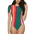 thumbnail image 2 of Uemuo Vertical Stripes Pattern Women's One Piece Short Sleeve Swimsuit Rash Guard Surfing Modest Quick-drying Swimsuit Beach Essentials-XX-Large, 2 of 9