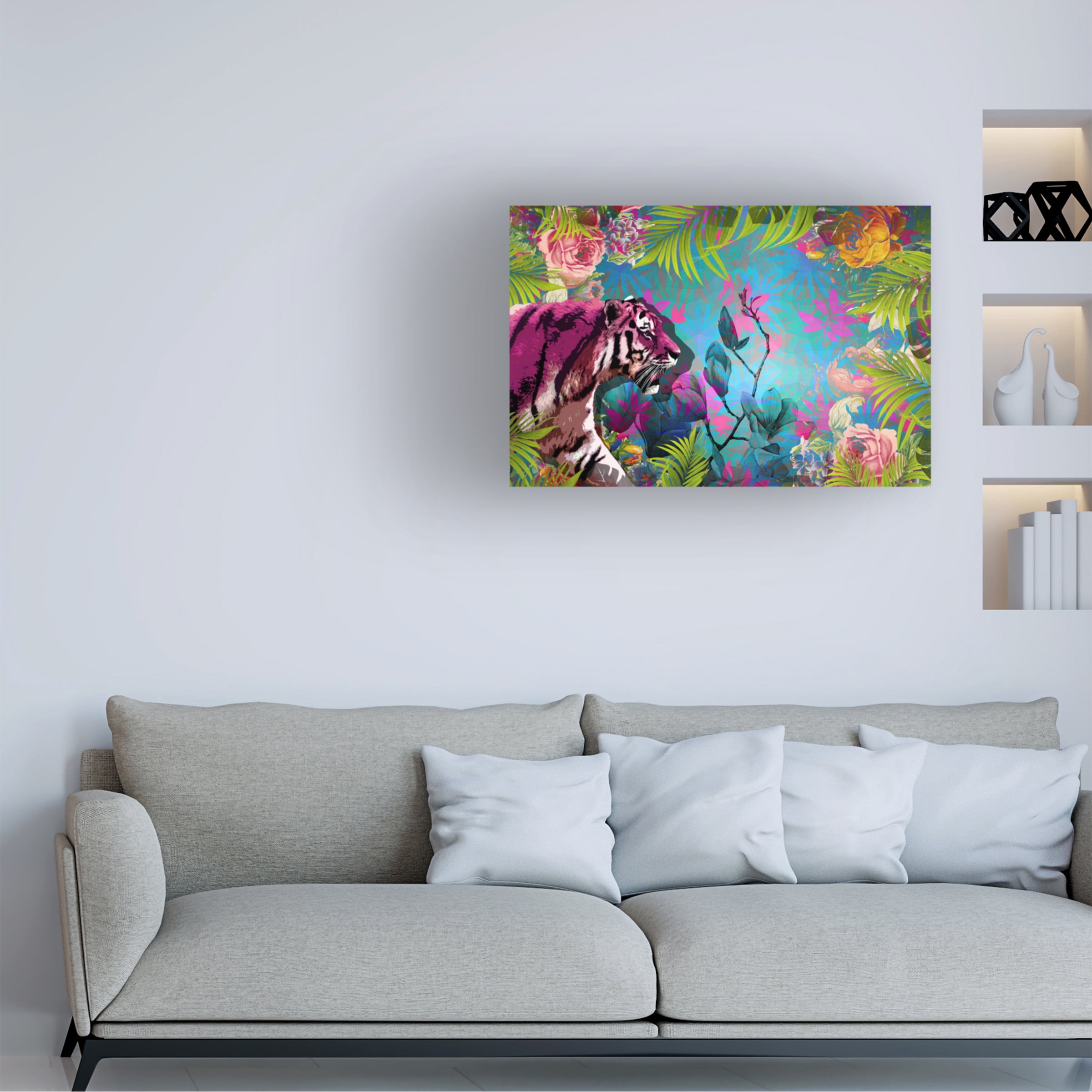 Delyth Angharad 'Pink Tiger Floral' Canvas Art