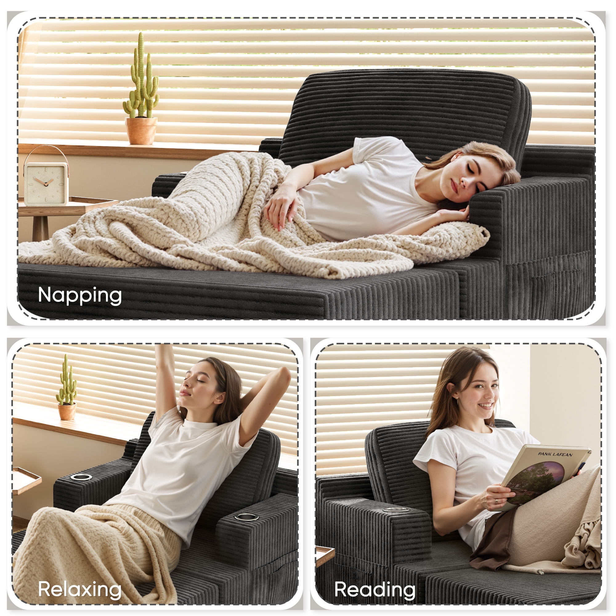 Homall Oversized Boneless Sofa Chair Deep Seat Sleeper Sofa Chaise Lounge Chair Indoor for living room,Black