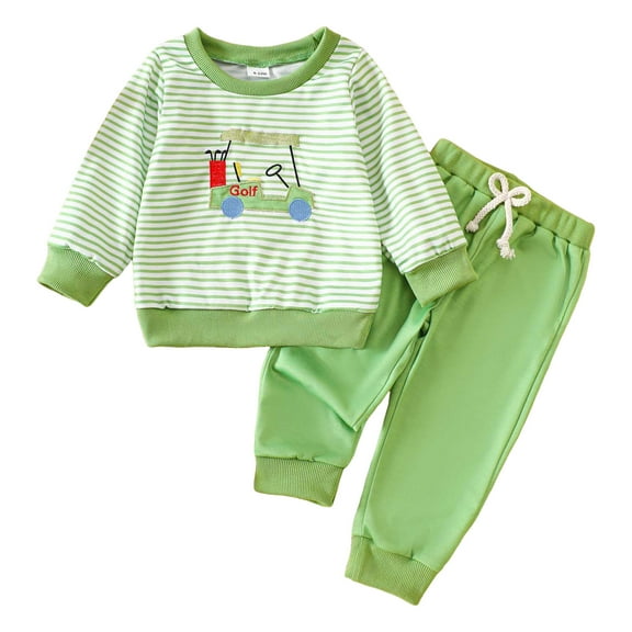 Gibobby Toddler Boy Clothes Long Sleeve T-Shirt Tops Sweatsuit Pants Sets Fall Winter Baby Boy Clothes(Light Green,3-4 Years)