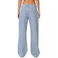 thumbnail image 4 of Hogleaql Womens Pull-On Wide Leg Jeans Low Waisted Fashion Y2k Stretchy Straight Leg Button Denim Jeans with Pockets Oversized Trousers Light Blue M, 4 of 5