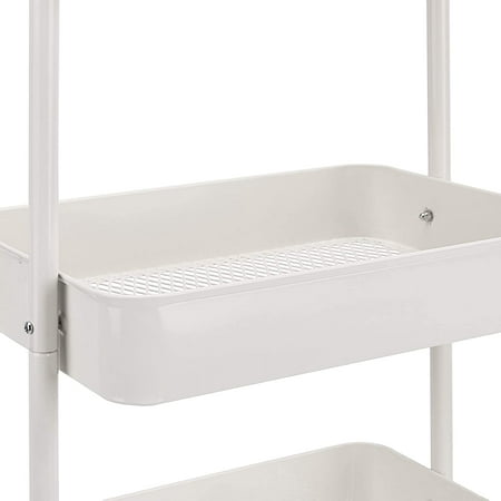 Basics 3-Tier Metal Rolling Utility Cart with Lockable Wheels, Multifunctional Storage Organizer for Kitchen, Office, Bathroom, White