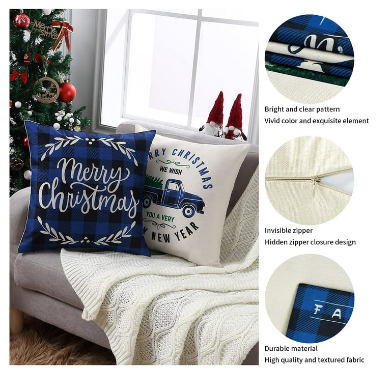 GEEORY Christmas Throw Pillow Covers 18x18 Set of 4 Buffalo Plaid Holl