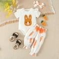 thumbnail image 2 of ZHUASHUM Outfits For Boys Girls Short Sleeve Easter 2Pieces Clothes Sets Rabbit Embroider Romper Bodysuit Pants Headbands Outfits Orange,0-3 Months, 2 of 7