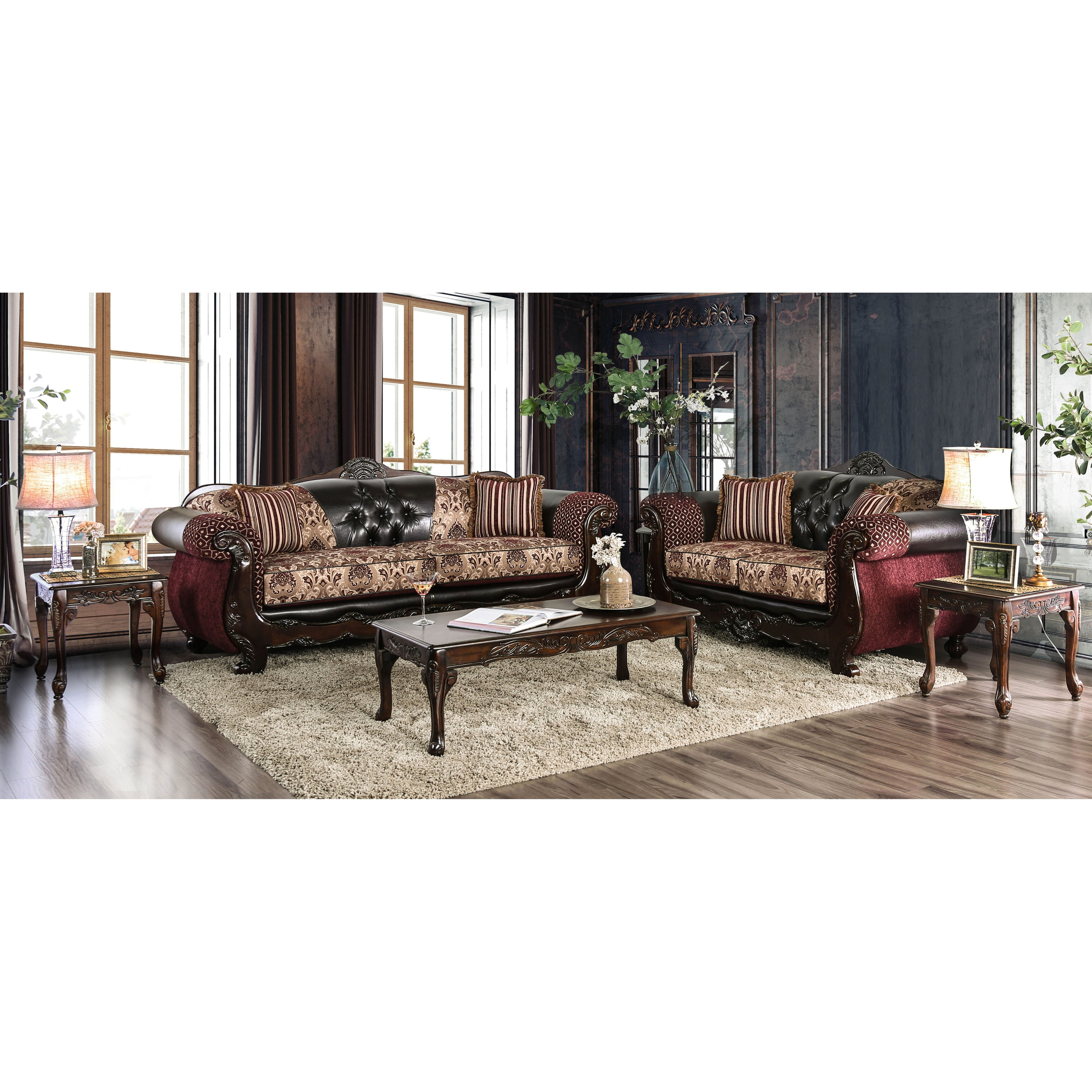 Robertson Traditional Leatherette 2-Piece Sofa and Love Seat Set ...