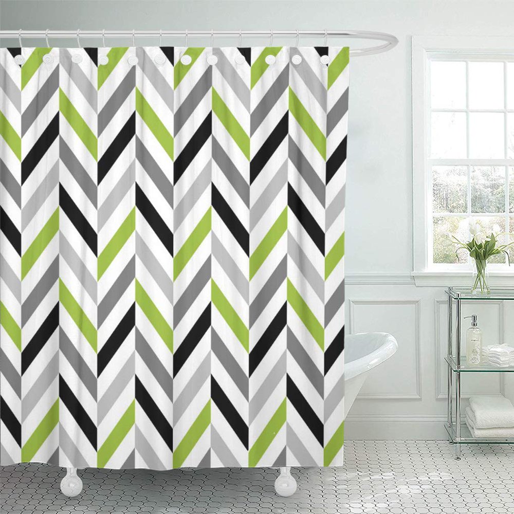 CYNLON Pattern Modern Lime Green Gray Black Herringbone Geometric Grey