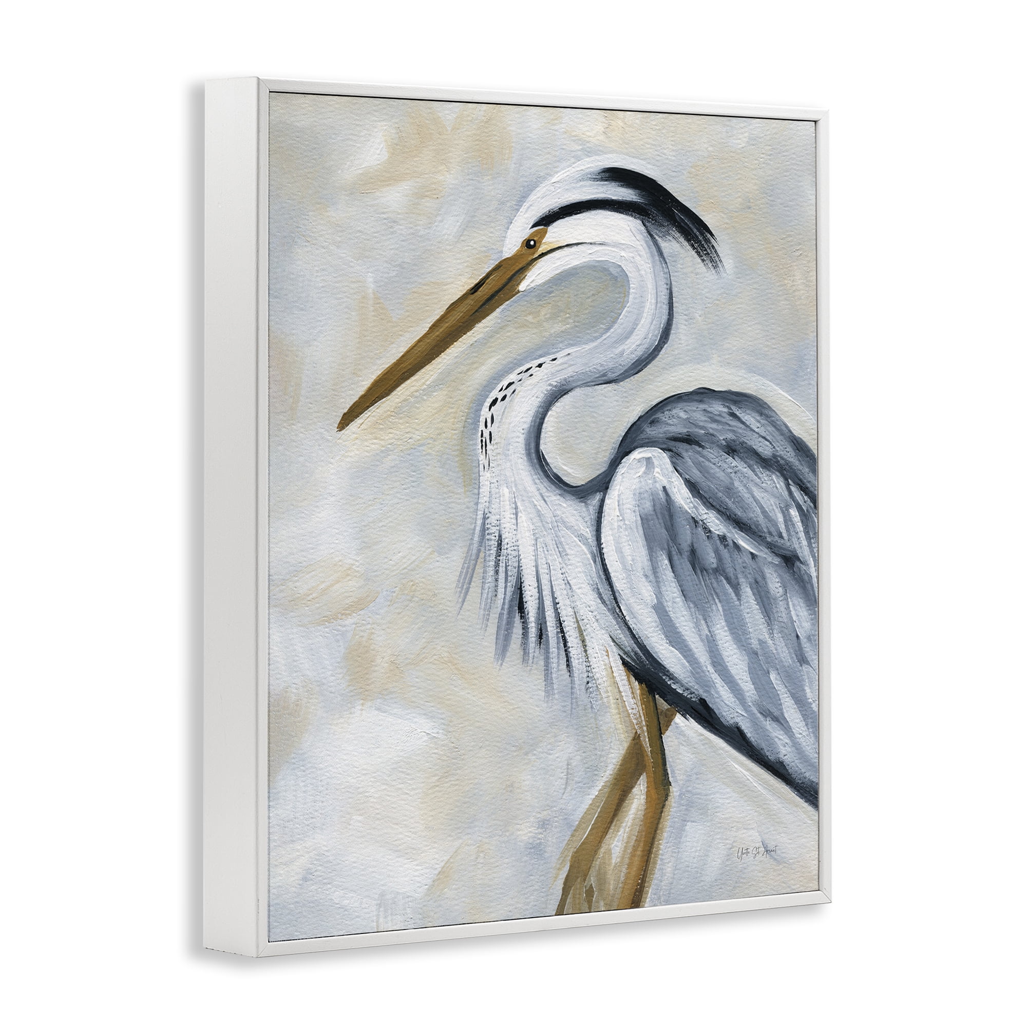 Stupell Industries Muted Blue Heron Animals & Insects Painting White Framed Art Print Wall Art, 11 x 14