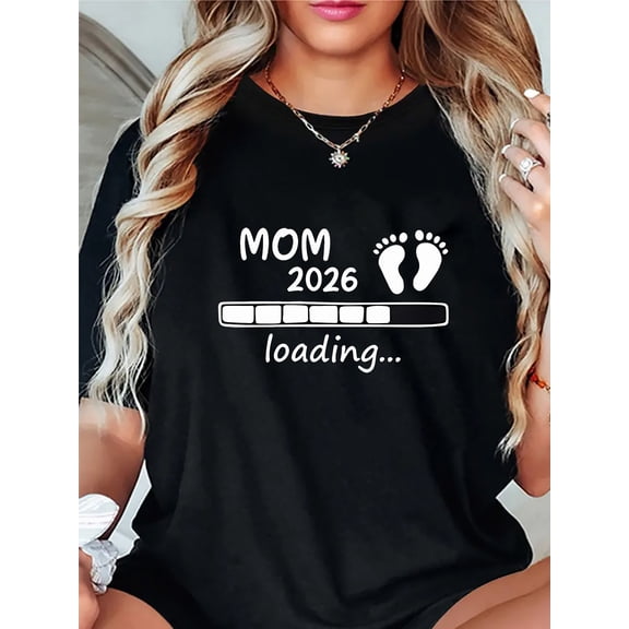 Retro Funny Mom 2026 Loading Graphic T-Shirt Cute Maternity Pregnancy Announcement Top for Expecting Mothers