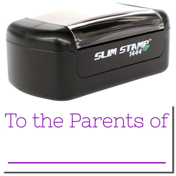 Slim Pre-Inked Skinny To the Parents of Stamp, Slim 1444, Ultra Slim Design, Impression Size 1/2" by 1-3/4", Up to 25,000 Impressions - Purple Ink