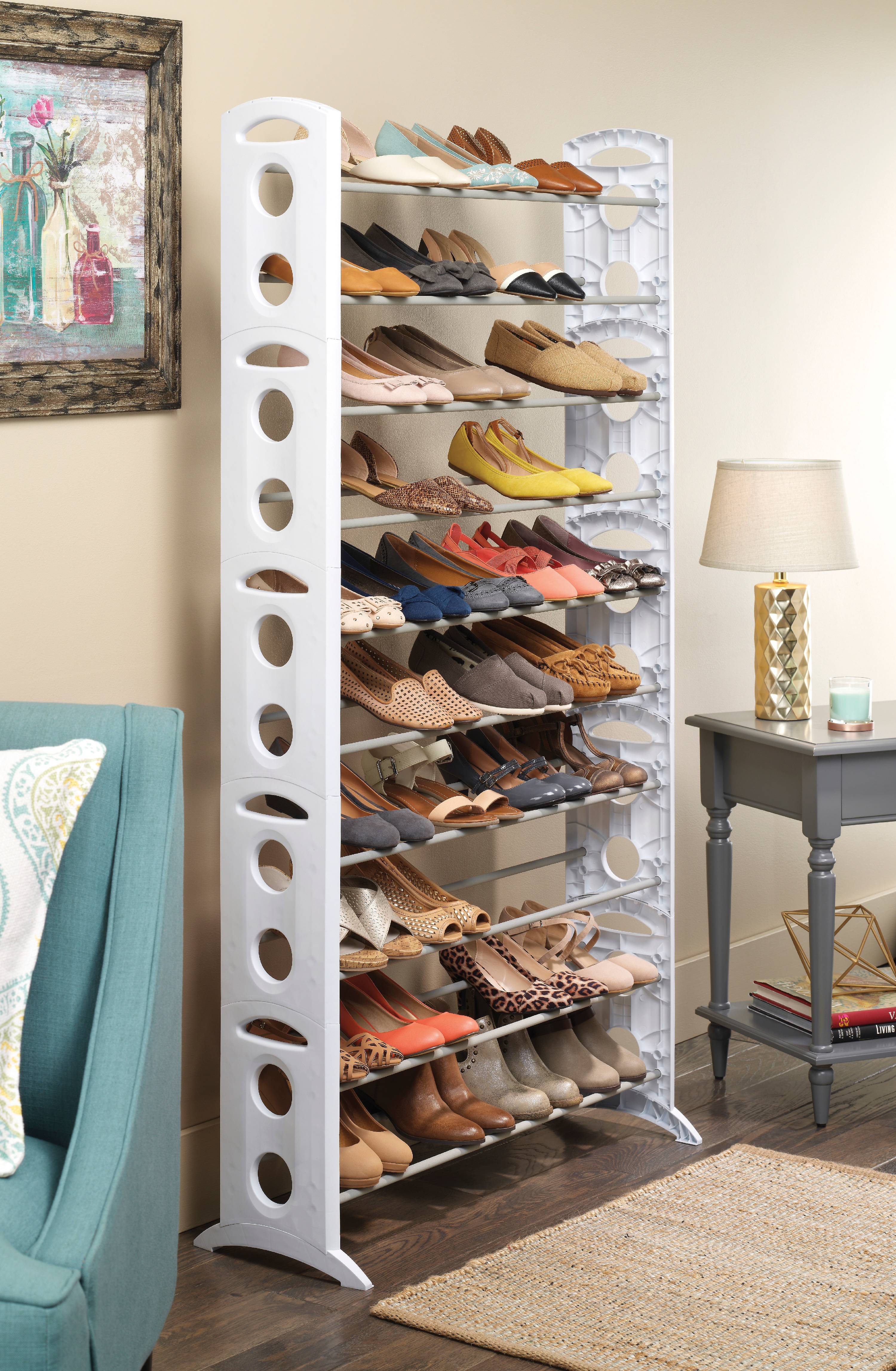 heavy duty 50 pair shoe rack on Home Organization Whitmor Rolling Shoe Rack Organizer Tower 50 Pair Heavy Duty Chrome Holder Shelf Shoe Organizers