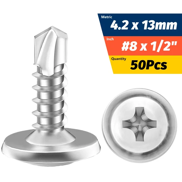 High-Strength #8 M4.2 Self-Tapping Sheet Metal Screws - 410 Stainless Steel Truss Head, Quick Tapping for Lath to Metal
