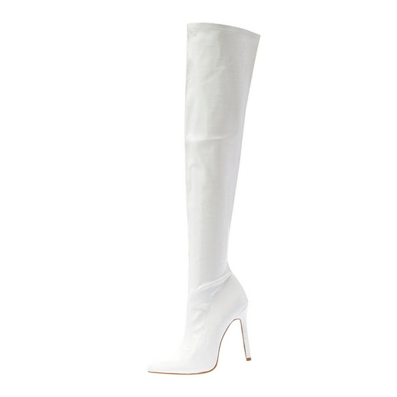 DPTALR Women's Sexy Nightclub Patent Leather High Heeled Side Zipper Over The Knee Stretch Boots