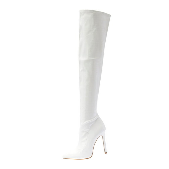 Fesfesfes Tall Boots for Ladies Sexy Nightclub Patent Synthetic High Heeled Side Zipper Over The Knee Stretch US:7.5(40)