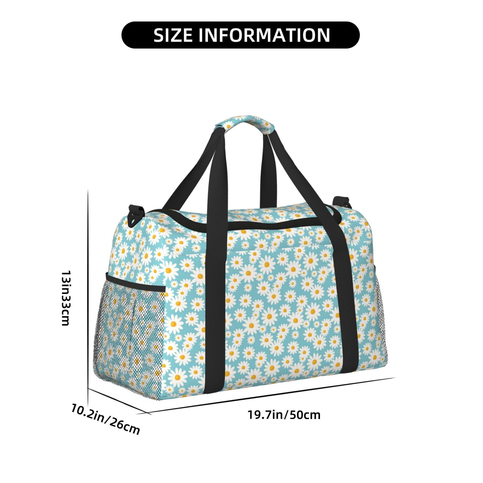 Fuzoiu Daisy Floral A Print Travel Duffle Bag,Carry On Tote Bags,Duffel Bag,Sport Gym Bag, Hospital Bag for Labor and Delivery, Overnight Bag,Luggage Bag