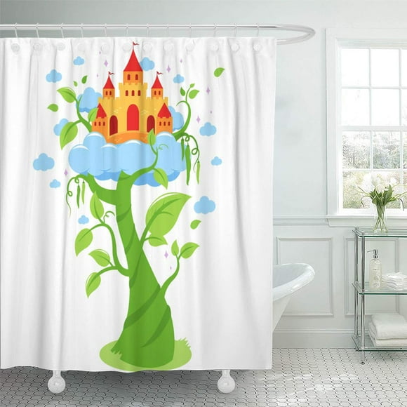 YUSDECOR Jack Magic Beanstalk and Castle in The Clouds Bean Fairy Bathroom Decor Bath Shower Curtain 60x72 inch