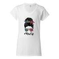 thumbnail image 3 of Mom Life Messy Hair Bun | Tie Dye Leopard Print Bandana | Funny Mother's Day Mother's Day Womenâ€™s Standard V-Neck Tee, White, XL, 3 of 5