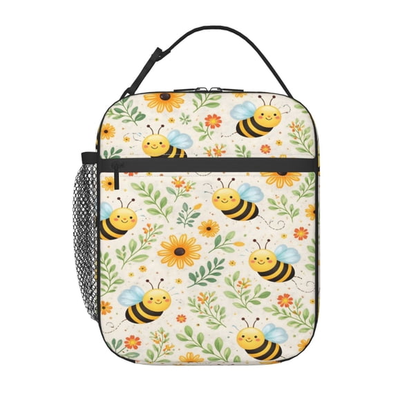 Bee Floral Lunch Bag Reusable Thermal Lunch Tote with Handle for Women and Men