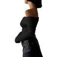 thumbnail image 5 of Caoirhny Women’s Off Shoulder Crop Tops Fashion Long Sleeve Solid Color Slim Fit Blouse T-Shirts Streetwear, 5 of 9
