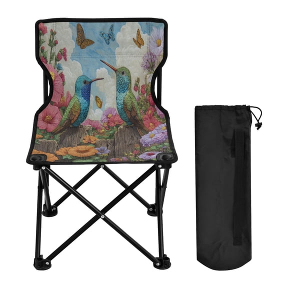 600D Oxford Camping Chair Portable Foldable Chair Supports 220 lbs for Picnic, Fishing, Backpacking Hummingbirds and Flowers