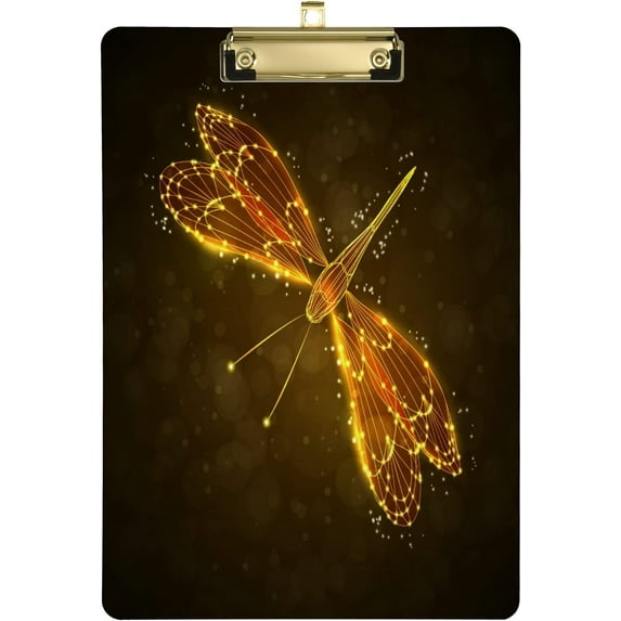 FMSHPON Golden Dragonfly Art Clipboard Hardboard Wood Nursing Clip Board and Pull for Standard A4 Letter 13x9 inches
