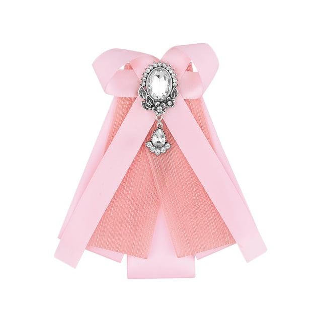 INSPIRE CHIC Broche de lazo para mujer con strass y perlas, accesorios de corbata de cinta, lazo rosa, talla única