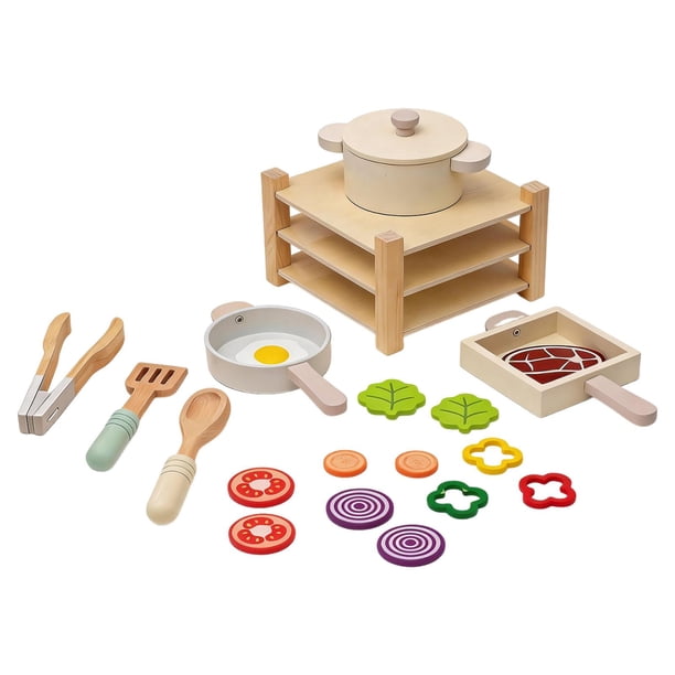 Juego de cocina de juguete para niños, utensilios de cocina, juego de desarrollo de habilidades motoras, regalo educativo, de cocina de madera para