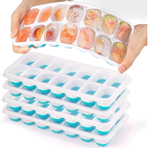 Ice Cube Trays 4 Pack, Silicone Ice Cube Trays with Removable Lid, Easy-Release Flexible 14-Cube Ice Trays, BPA Free, Stackable Ice Trays with Covers for Cocktail Coffee