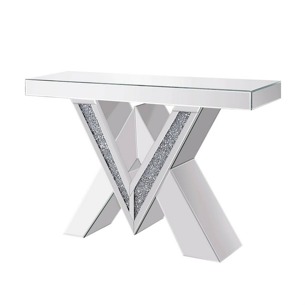 Wood And Mirror Console Table With Interlocking V Shape Base Clear Com Wood And Mirror Console Table With, How Many Inches Between Console Table And Mirror