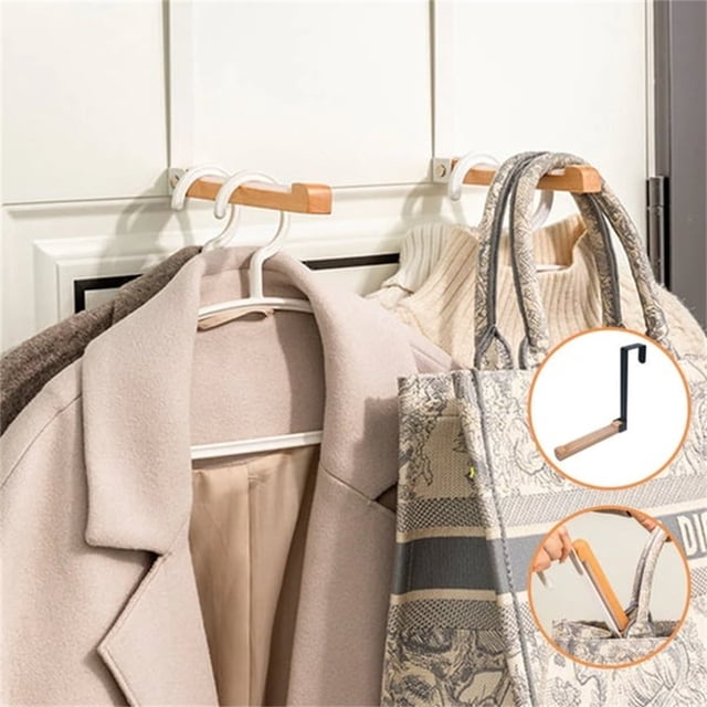 Gancho de Puerta de Madera Plegable onlyliua Percha para Ropa Sin Perforaciones Estante Almacenamiento Sin Costuras
