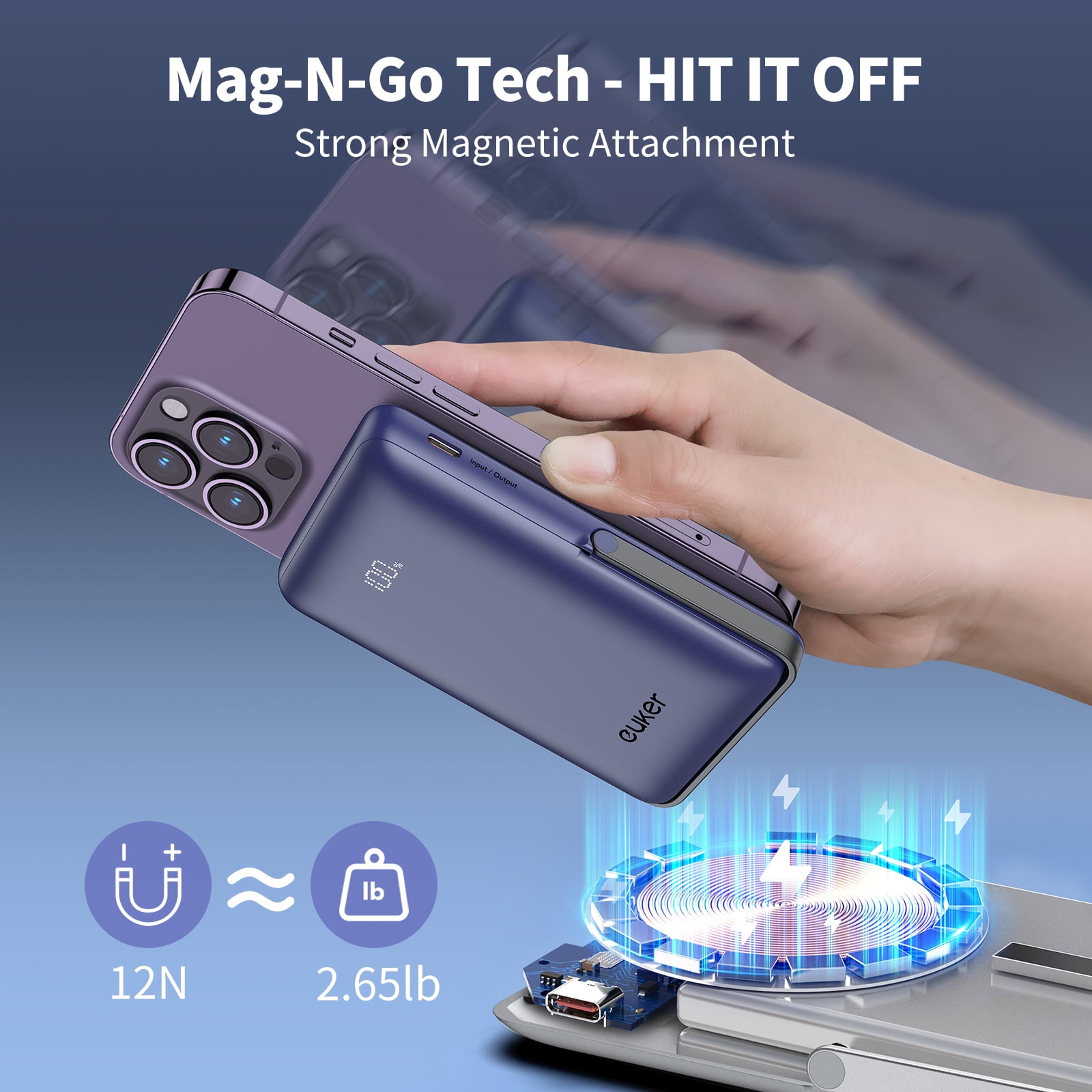 Euker Magnetic Wireless Portable Charger Power Bank 10,000mAh with Phone Stand for iPhone