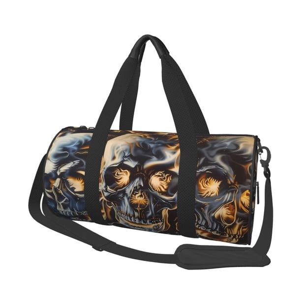 Easygdp Fiery Skull Trio Bolsa de Viaje, Bolsa de Mano, Bolsa de Gimnasio, Bolsa de Equipaje para Viaje