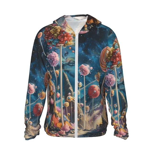 Fotbe Starry Sky Planet Lollipop Chaqueta con Protección Solar UPF 50+ para Hombre y Mujer, Camisa con Capucha y Bolsillos-Medium