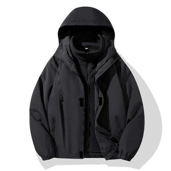 Veste Coupe-Vent pour Homme avec Doublure Intérieure Amovible, Manteau d'Hiver Robuste pour Activités de Plein Air, Poches Zippées, Capuchon Ajustable, Coupe-Vent Ample pour la Randonnée et le Port Quotidien
