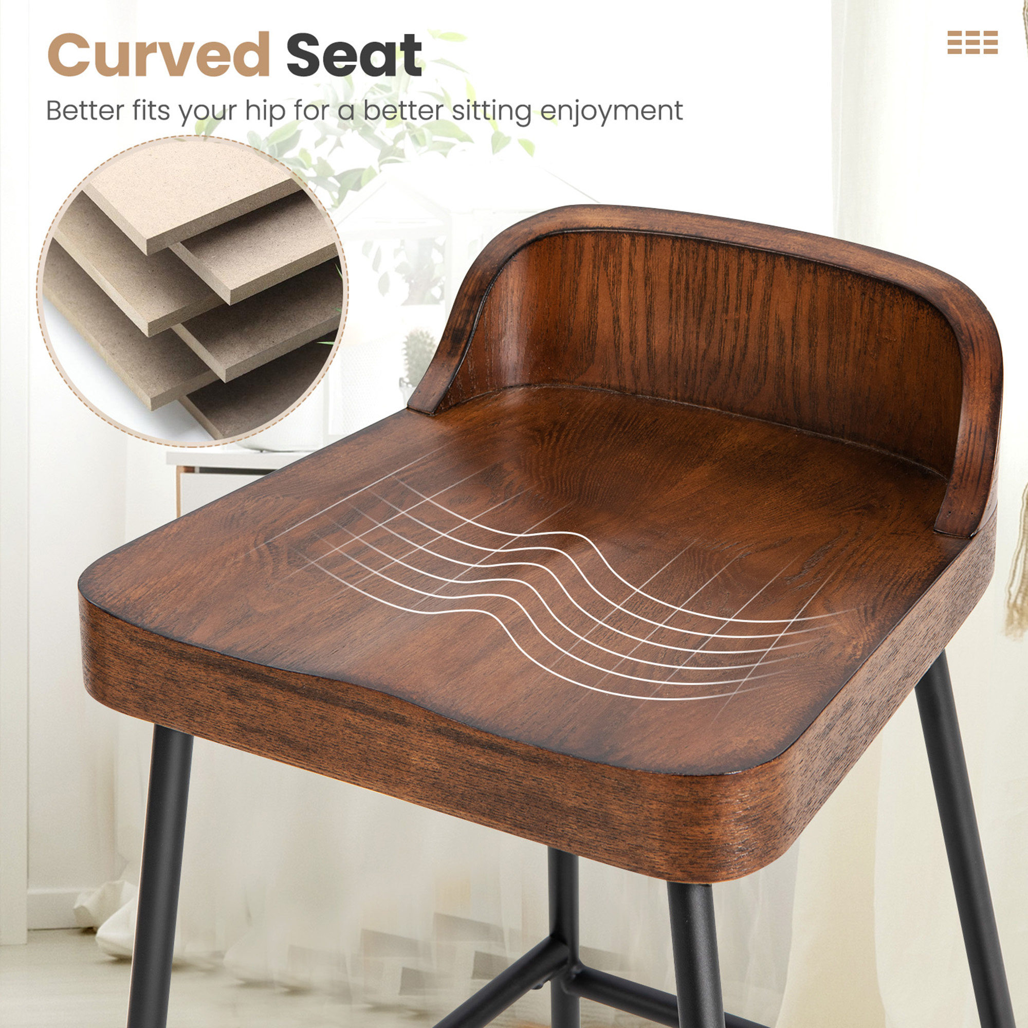 Gymax Fashion 2PCS 24.5'' Low-Back Bar Stool Industrial Counter Height Chair Stool
