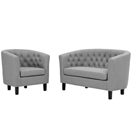 Modern Contemporary Urban Design Living Room Lounge Club Lobby Armchair and Loveseat Sofa Set, Fabric, Light Grey Gray